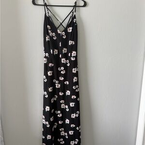 Market & Spruce Black Maxi Dress with White and Light Pink Floral Print